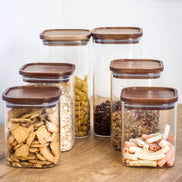 Acacia & Glass Pantry Jars, 6-piece Set