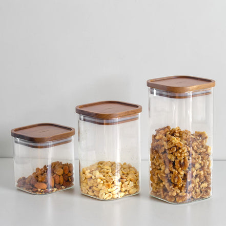 Acacia & Glass Square Pantry Jar (1.2L)