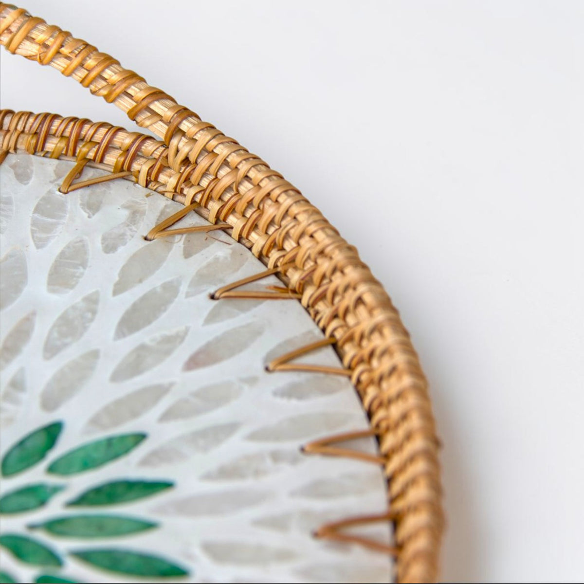 Rattan & Pearl Inlay Oval Serving Tray (31cm)