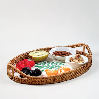 Rattan & Pearl Inlay Oval Serving Tray (31cm)