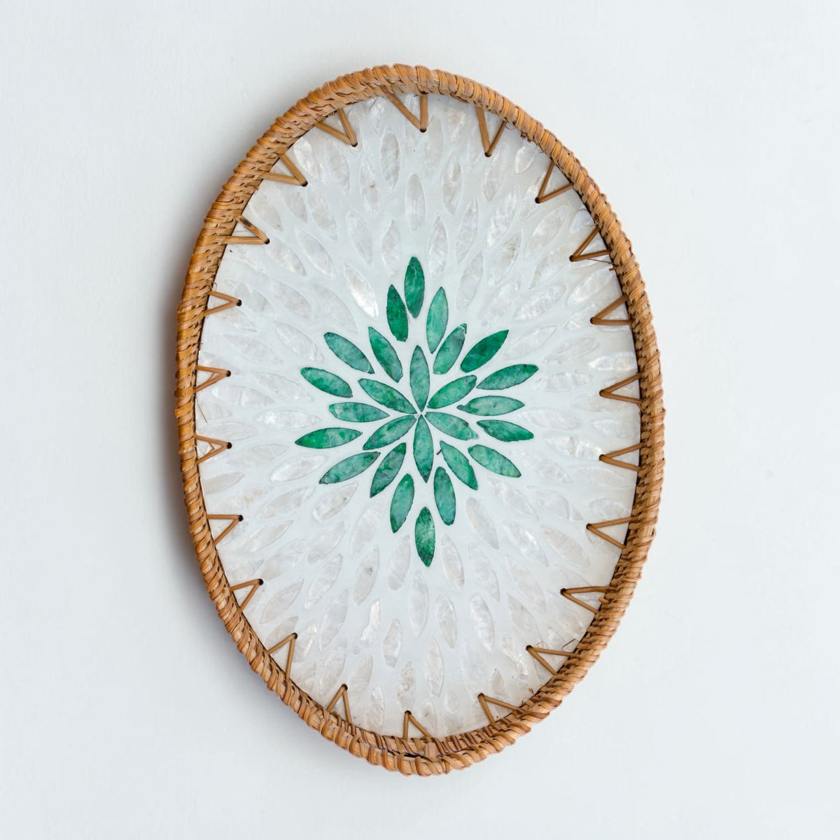 Rattan & Pearl Inlay Oval Serving Tray (31cm)