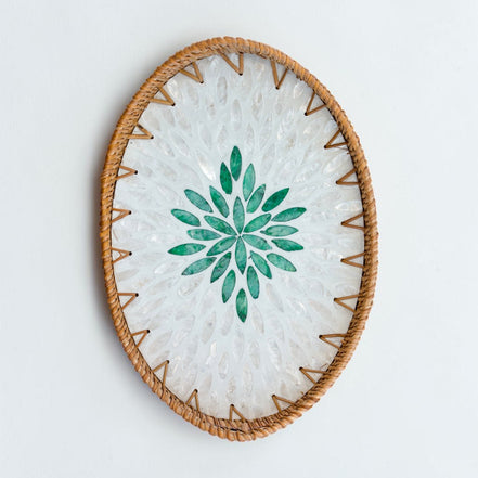 Rattan & Pearl Inlay Oval Serving Tray (31cm)