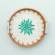 Rattan & Pearl Inlay Round Serving Tray (28cm)