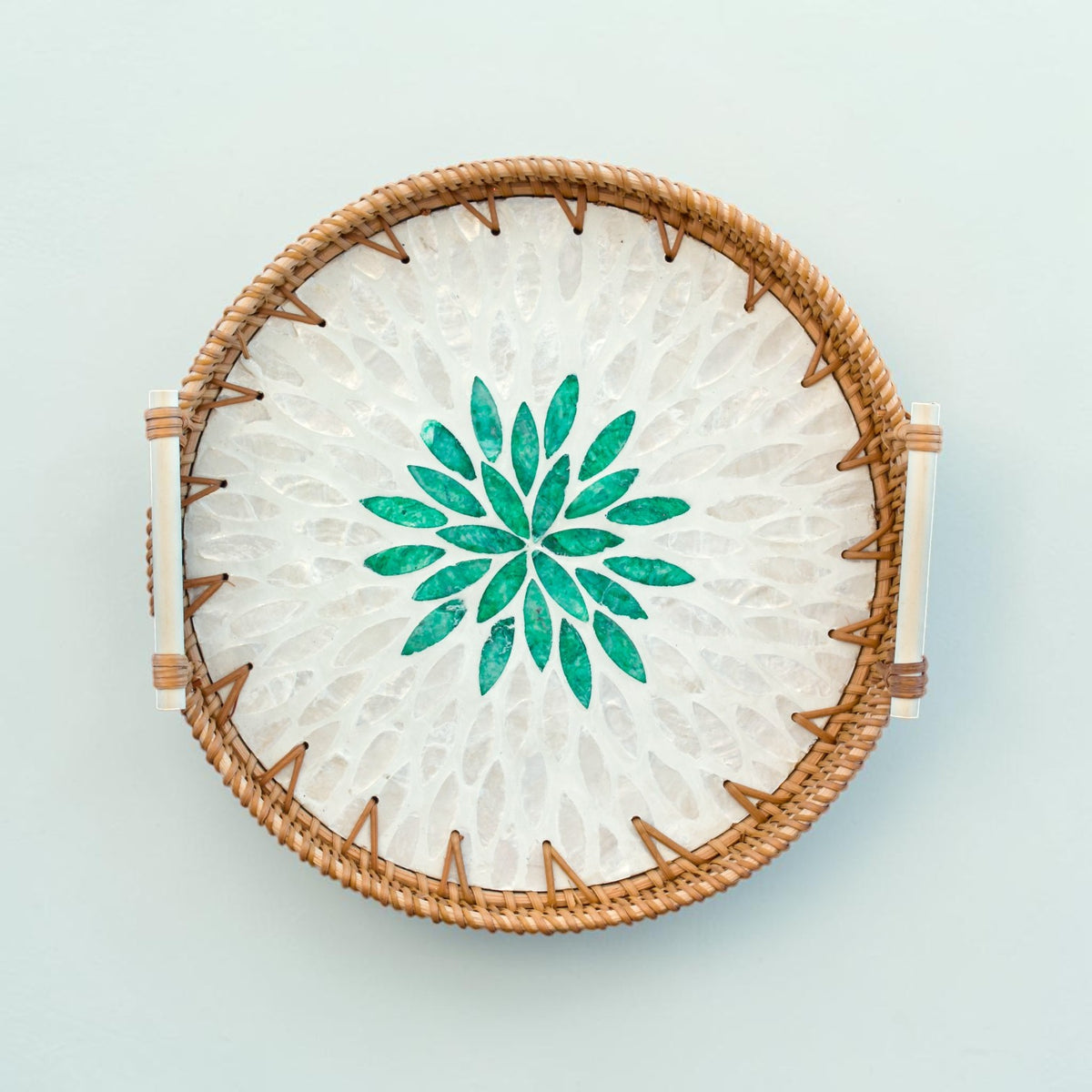Rattan & Pearl Inlay Round Serving Tray (28cm)