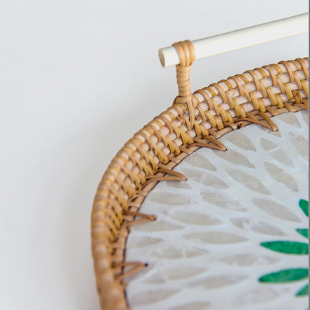 Rattan & Pearl Inlay Round Serving Tray (28cm)