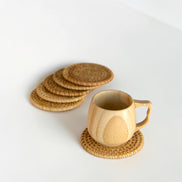 Rattan Coasters with Holder, 6-piece Set