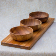 Acacia Dipping Bowls with Board, Set of 3 (10cm)