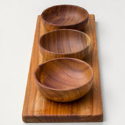 Acacia Dipping Bowls with Board, Set of 3 (10cm)