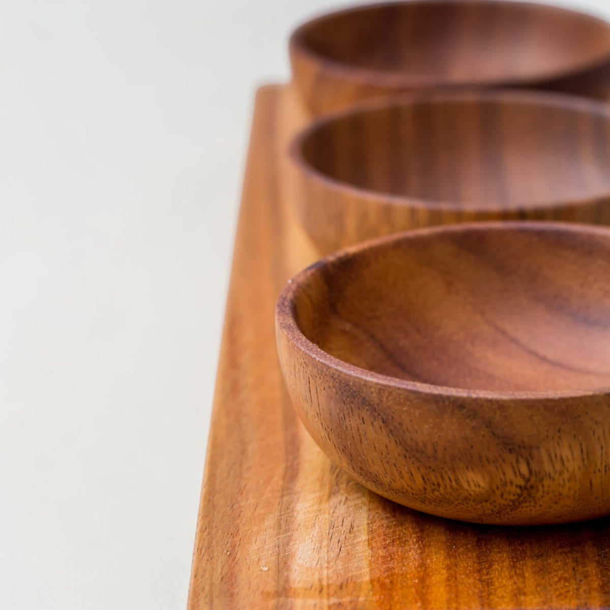 Acacia Dipping Bowls with Board, Set of 3 (10cm)