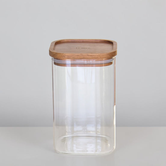 Acacia & Glass Square Pantry Jar (1.2L)