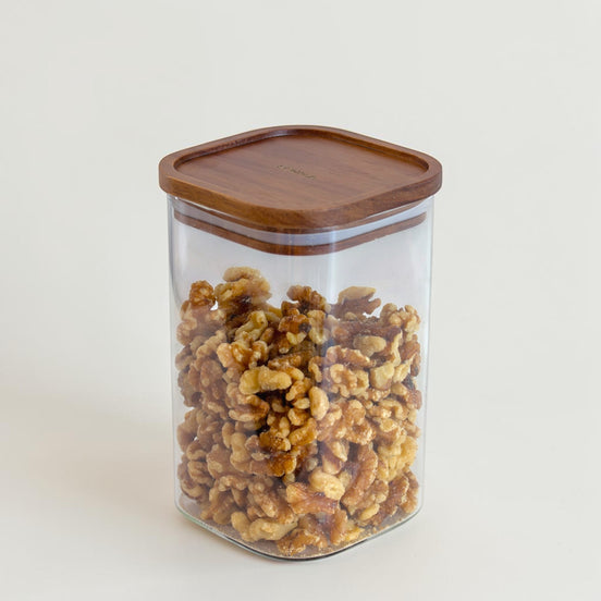 Acacia & Glass Square Pantry Jar (1.2L)