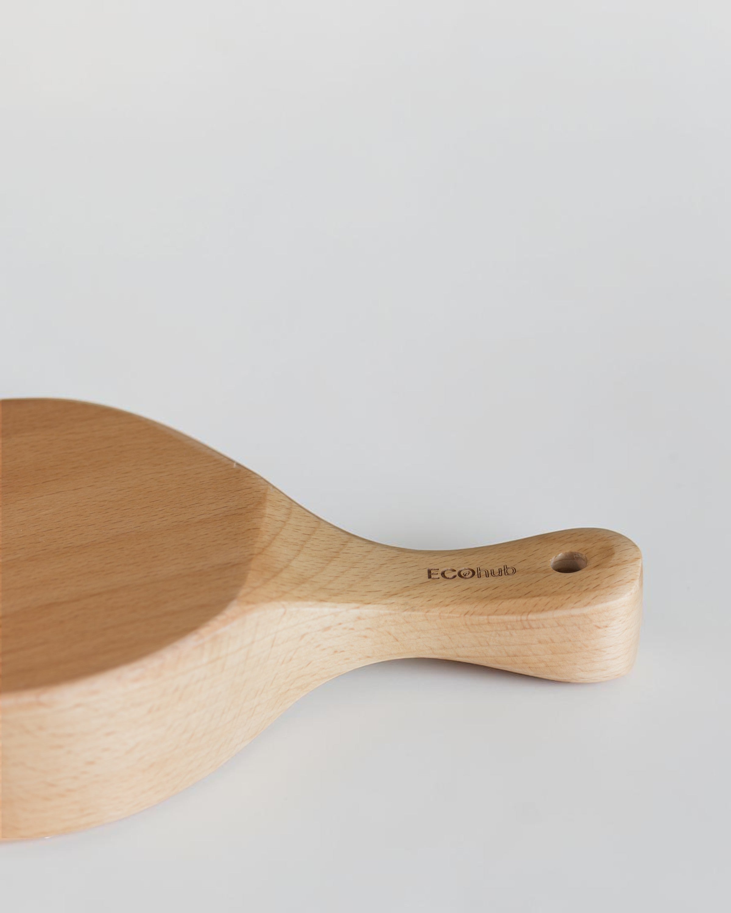 Ecohub NZ Entertainers Beech Handled Snack Bowl (15cm) - natural beech wood - close-up of the handle showing a hanging hole on white