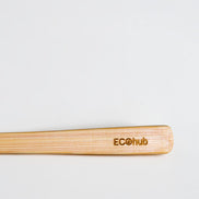 Ecohub NZ Essentials Bamboo Cutlery Set of 2 - natural bamboo - close-up on laser-etched Ecohub branding on handle