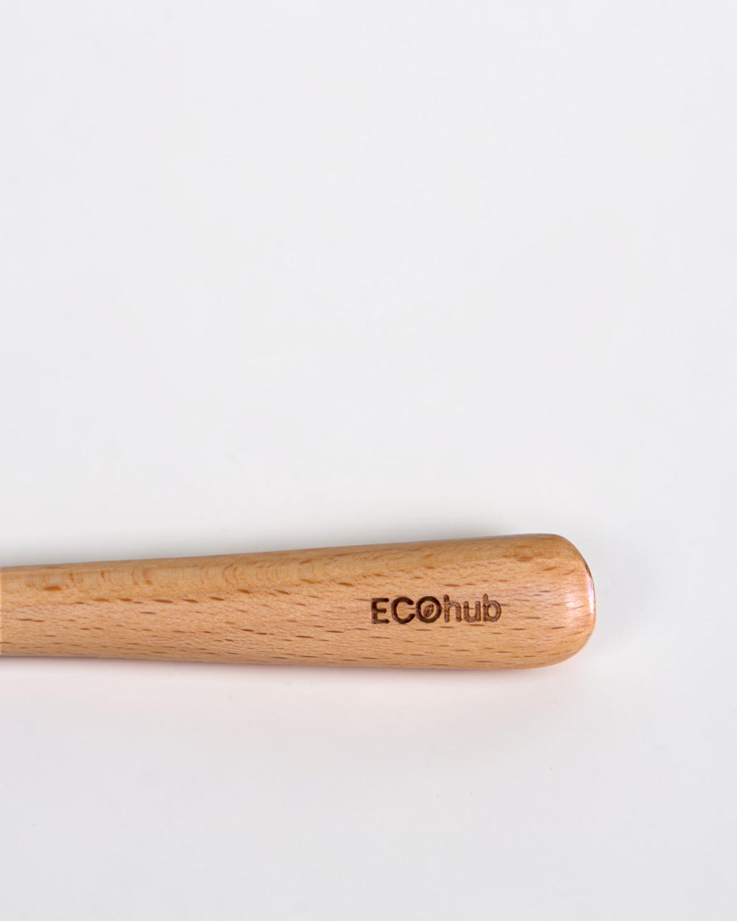 Ecohub NZ Entertainers Beech Cutlery Set of 2 - natural beech wood - close-up on laser-etched Ecohub branding on handle