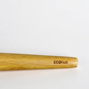 Ecohub NZ Essentials Bamboo Mixing & Serving Spoons Set of 2 - natural sustainable bamboo - close-up on laser-etched ECOhub NZ branding