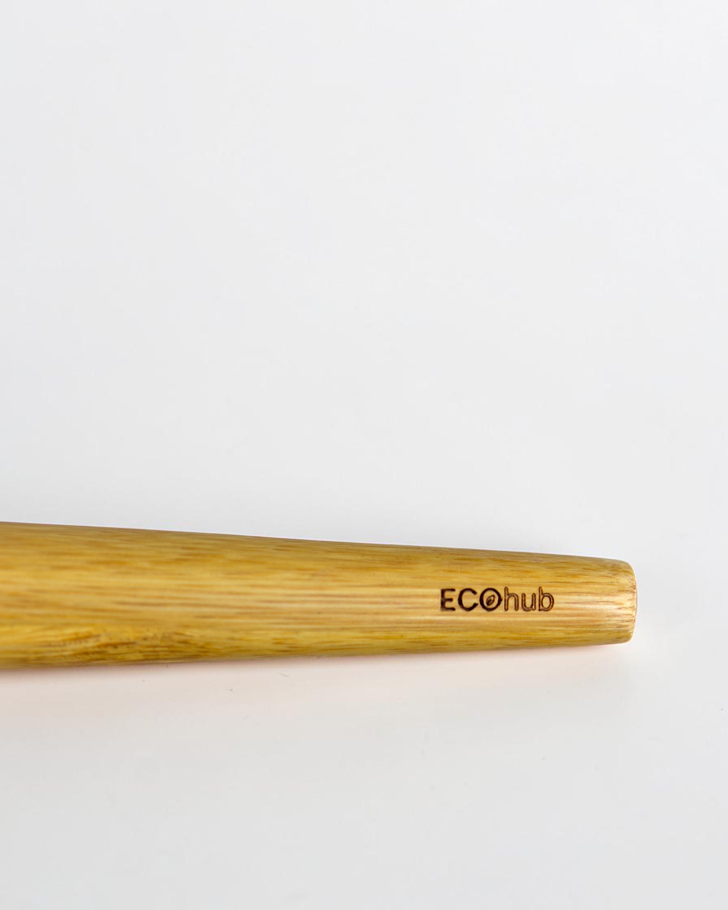 Ecohub NZ Essentials Bamboo Mixing & Serving Spoons Set of 2 - natural sustainable bamboo - close-up on laser-etched ECOhub NZ branding