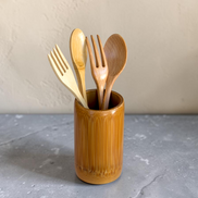Ecohub NZ Essentials Bamboo Cutlery Organiser - natural bamboo - holding assorted wooden utensils on grey concrete