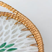 Ecohub NZ Artisans Rattan & Pearl Inlay Oval Serving Tray (31cm) - rattan and pearl - close-up on handle and inlay