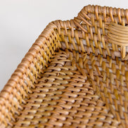 Ecohub NZ Artisans Rattan Rectangular Serving Tray (34cm) - natural rattan - close-up corner view showing weave detail