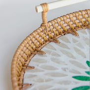 Ecohub NZ Artisans Rattan & Pearl Inlay Round Serving Tray (28cm) - rattan and pearl - close-up on handle and inlay
