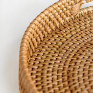 Ecohub NZ Artisans Rattan Round Serving Tray (35cm) - natural rattan - close-up edge view showing weave detail