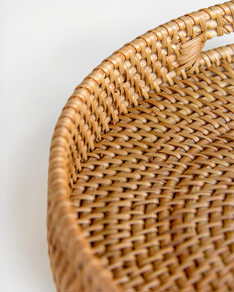 Ecohub NZ Artisans Rattan Round Serving Tray (35cm) - natural rattan - close-up edge view showing weave detail