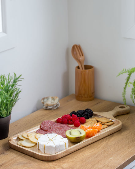Ecohub NZ Entertainers Ash Serving Paddle Board (50x20cm) - natural ash wood - serving charcuterie on a wood counter