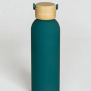 Ecohub NZ Palette Insulated Water Bottle (500ml) Ocean Teal - matte and bamboo - standing on a plain white background