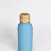 Ecohub NZ Palette Mini Insulated Water Bottle (350ml) Sky Blue - matte and bamboo - standing on a plain white background