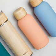 Ecohub NZ Palette Mini Insulated Water Bottle (350ml) Soft Peach - matte and bamboo - grouped with other bottles on white