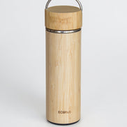 Ecohub NZ Essentials Bamboo Insulated Water Bottle (500ml) - natural bamboo and steel - standing on a white background