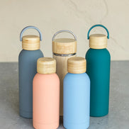 Ecohub NZ Palette Insulated Water Bottle (500ml) Slate Grey - matte and bamboo - grouped with other colourful bottles