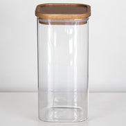 Ecohub NZ Essentials Square Acacia & Glass Pantry Jar (1.6L) - glass and acacia - empty standing on a white surface