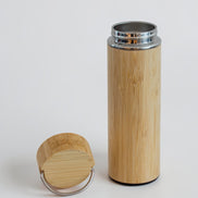 Ecohub NZ Essentials Bamboo Insulated Water Bottle (500ml) - natural bamboo and steel - lid off showing stainless interior