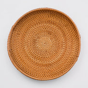 Ecohub NZ Artisans Rattan Round Serving Tray (35cm) - natural rattan - top-down view on a plain white background