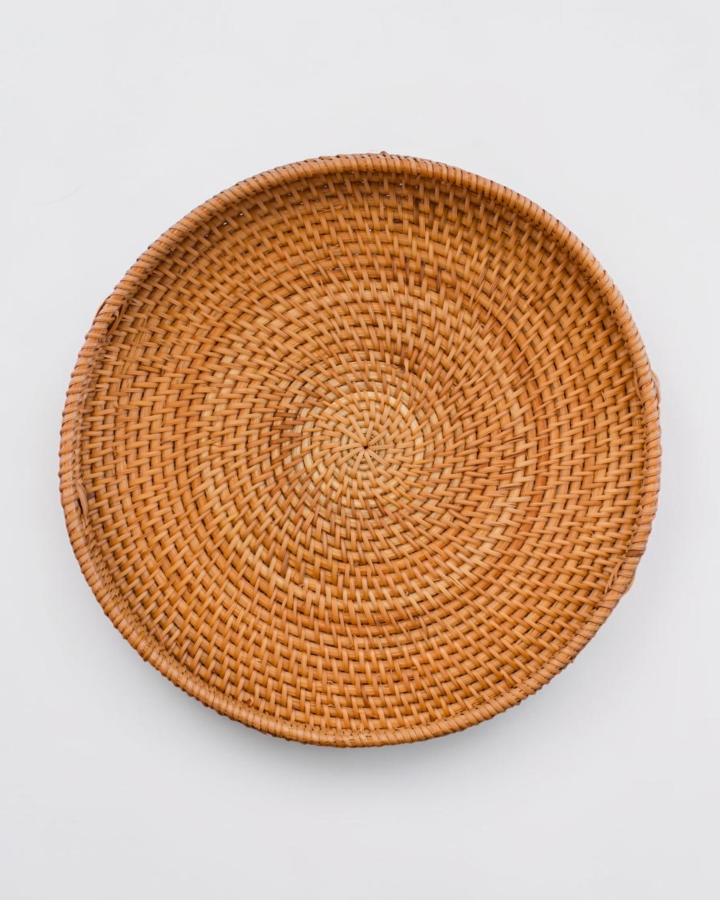 Ecohub NZ Artisans Rattan Round Serving Tray (35cm) - natural rattan - top-down view on a plain white background