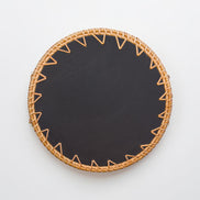 Ecohub NZ Artisans Rattan & Pearl Inlay Round Serving Tray (28cm) - rattan and pearl - showing black base on white