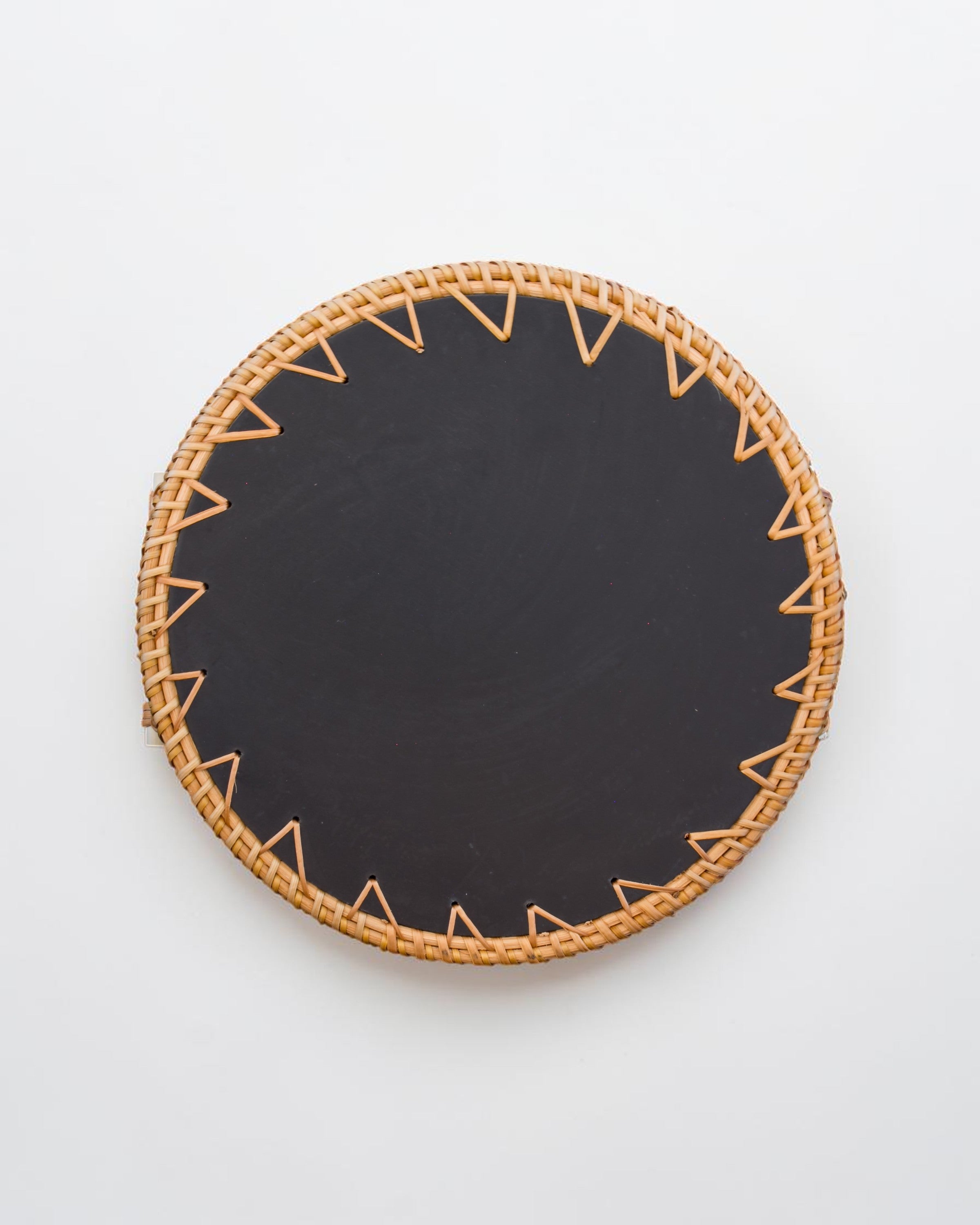 Ecohub NZ Artisans Rattan & Pearl Inlay Round Serving Tray (28cm) - rattan and pearl - showing black base on white