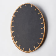 Ecohub NZ Artisans Rattan & Pearl Inlay Oval Serving Tray (31cm) - rattan and pearl - showing black base on white