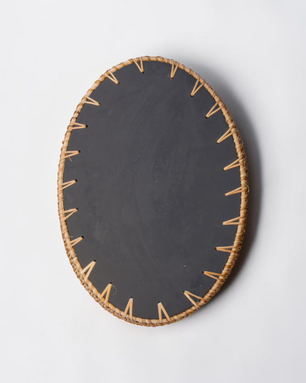 Ecohub NZ Artisans Rattan & Pearl Inlay Oval Serving Tray (31cm) - rattan and pearl - showing black base on white