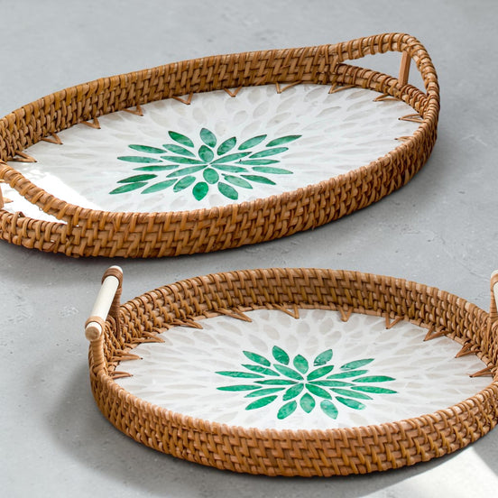 Pearl Inlay Rattan Tray Duo