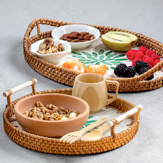 Pearl Inlay Rattan Tray Duo